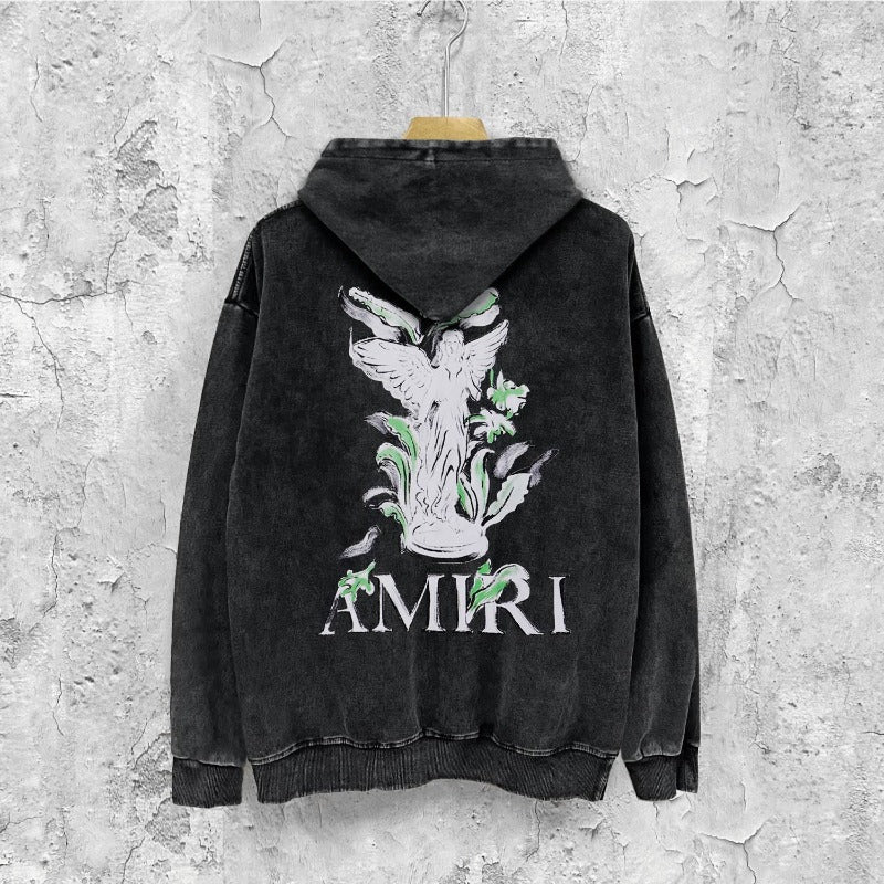 Amiri washed hoodie angel distressed printing