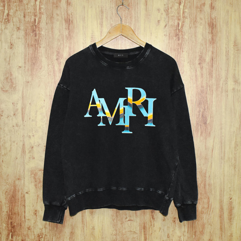 Amiri washed sweatshirt gradient overlapping letterprinting washed and distressed