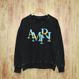 Amiri washed sweatshirt gradient overlapping letterprinting washed and distressed