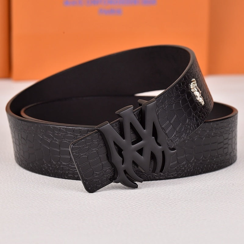 Amiri Belt Black crocodile pattern Golden deer logo
