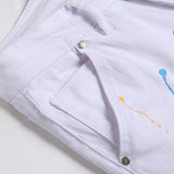 Mens Fashion Jeans Pants pocket zipper Color splatter ink 1168#