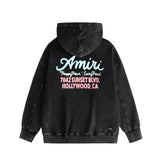 Amiri washed hoodie wine glass letterprinting distressed printing