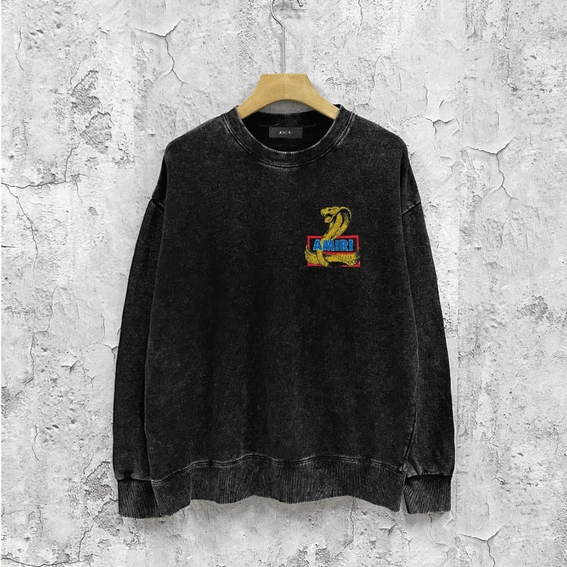 Amiri washed sweatshirt king cobra gold printing washed and distressed