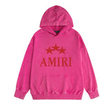 Amiri washed hoodie red five-pointed star washed distressed printing