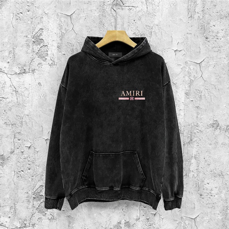 Amiri washed hoodie crayon horizontal stripes washed distressed printing