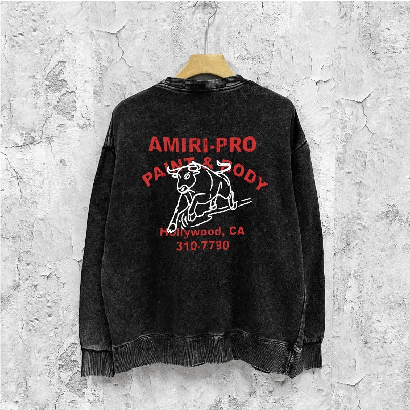Amiri washed sweatshirt bull printing washed and distressed