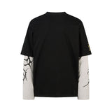 Men's long sleeve shirt - vintage streetwear style, creative painting graphic design, men's faux two-piece