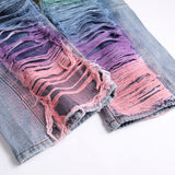 Mens Fashion Jeans Colorful Destructive Ribbons 5715#