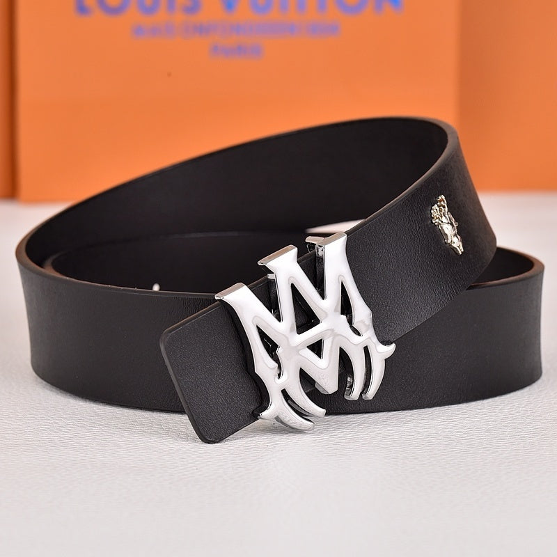 Amiri Belt Black cross pattern Golden deer logo