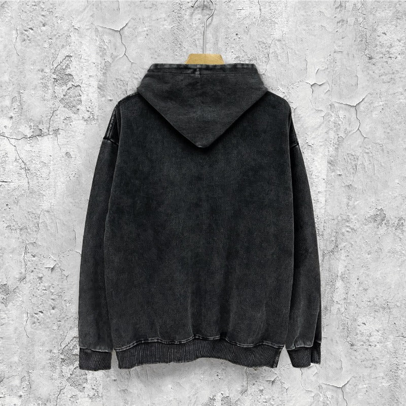 Amiri washed hoodie silver ring snake letter distressed printing