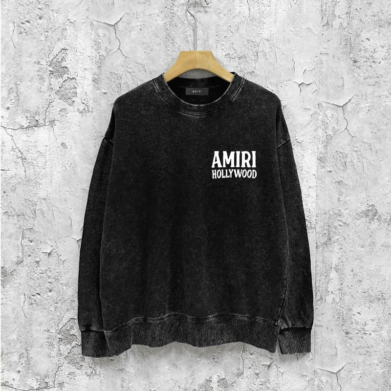 Amiri washed sweatshirt wolf music hand printed washed and distressed