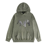 Amiri washed hoodie gray gradient letter washed distressed printing