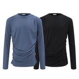 Men long sleeved shirt retro bottom shirt pure color silm waist pleated