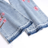 Mens Fashion Jeans Pink cherry blossom embroidered wide-leg pants 5711#