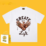 Drew T Shirts Short Sleeve Smiley Face Gesture Printing