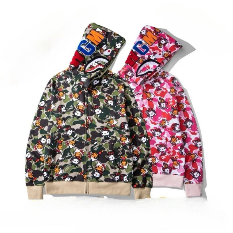 Bathing ape hoode bape shark full print hello kitty casual