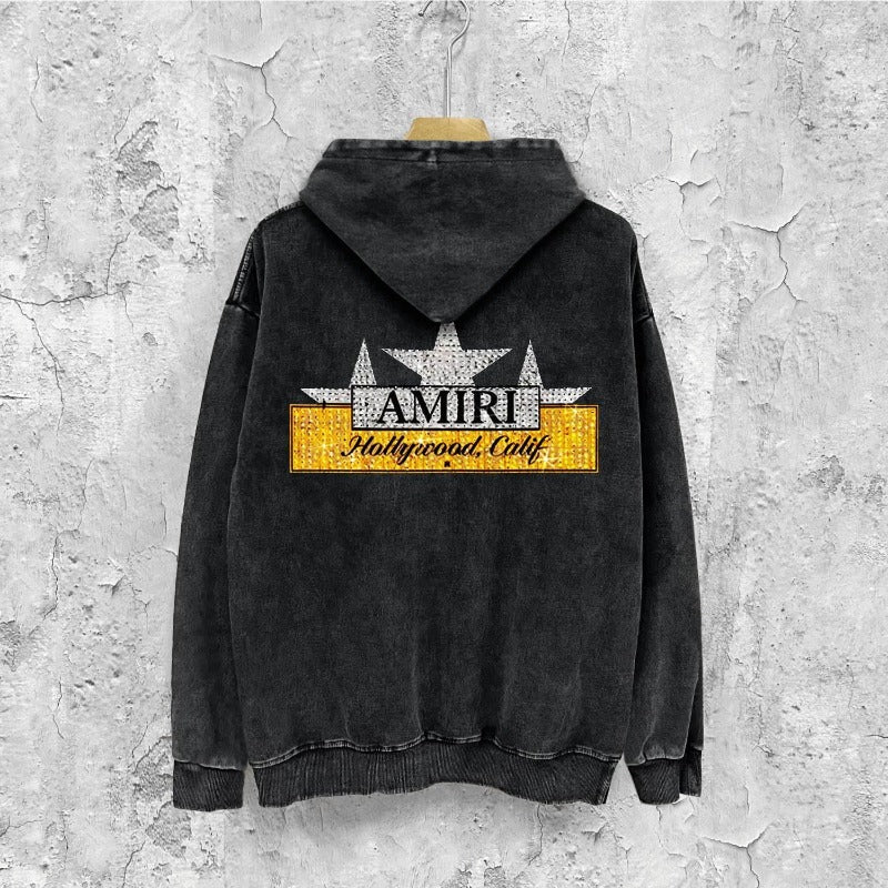 Amiri washed hoodie five-pointed star nameplate distressed printing