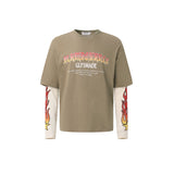 Men long sleeved shirt jw retro street trendy men's letter design fake two-piece