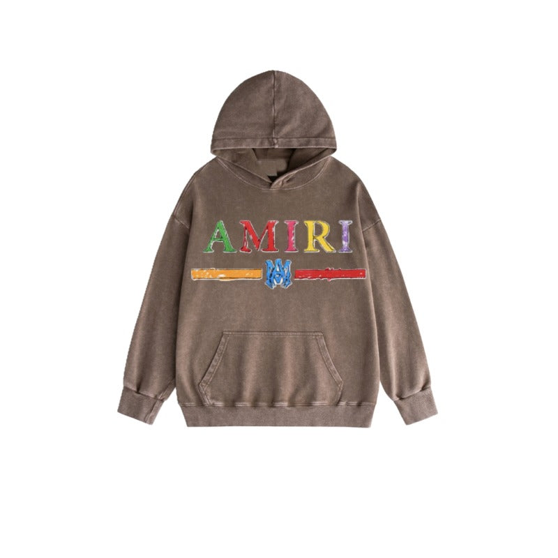 Amiri washed hoodie colorful graffiti letter horizontal strips washed and distressed