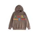 Amiri washed hoodie colorful graffiti letter horizontal strips washed and distressed