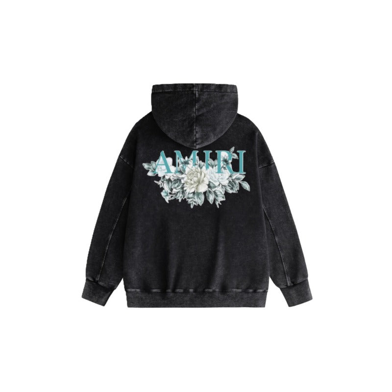 Amiri washed hoodie camellia printing