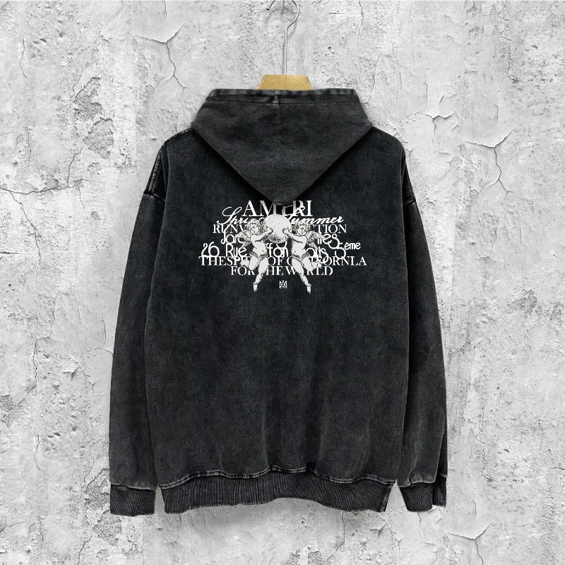 Amiri washed hoodie letter angel ball washed distressed printing
