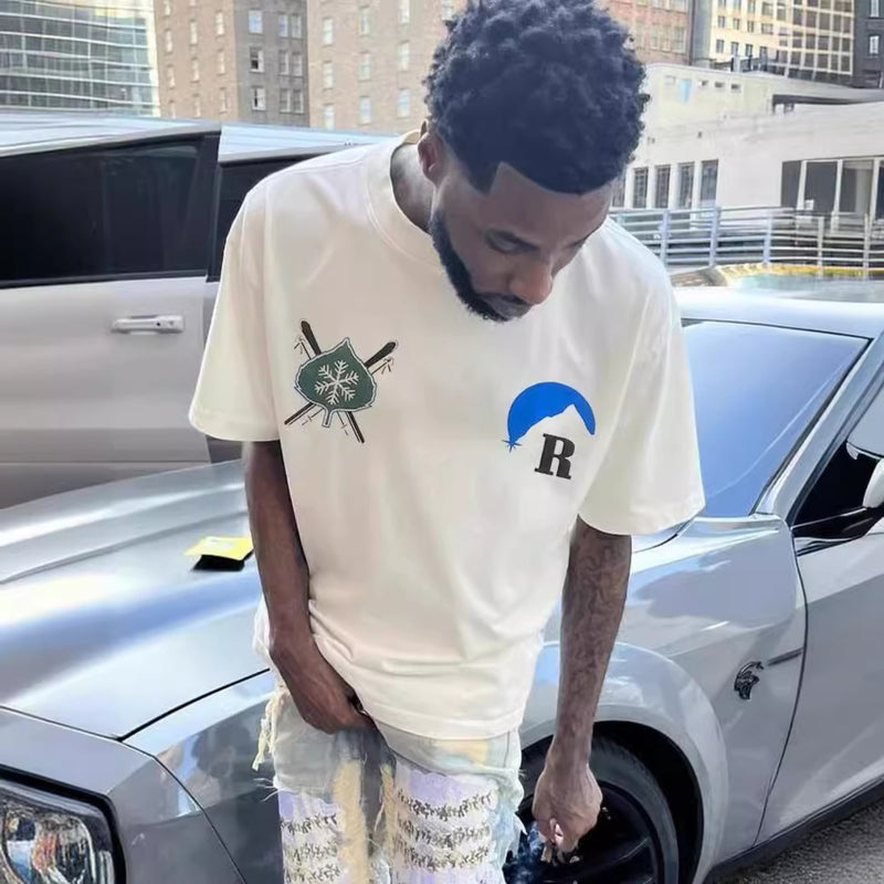 Rhude T Shir Sunset Snow Mountain Print Short Sleeve T-Shirt