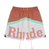 Rhude Shorts Color Matching Alphabet Casual Sports Mesh Shorts Elastic Beach Pants