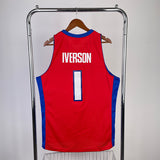 NBA Jerseys MN Fan Edition Hot Pressed Retro Jersey, Pistons 200809 Season, Red No. 1, Iverson