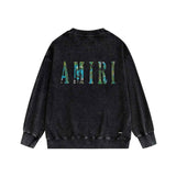 Amiri washed sweatshirt waist flower camouflage letterprinting washed and distressed