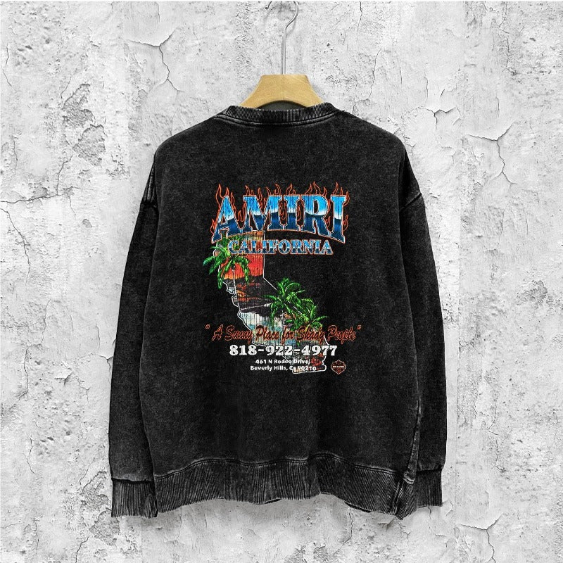 Amiri washed sweatshirt flame island printing washed and distressed