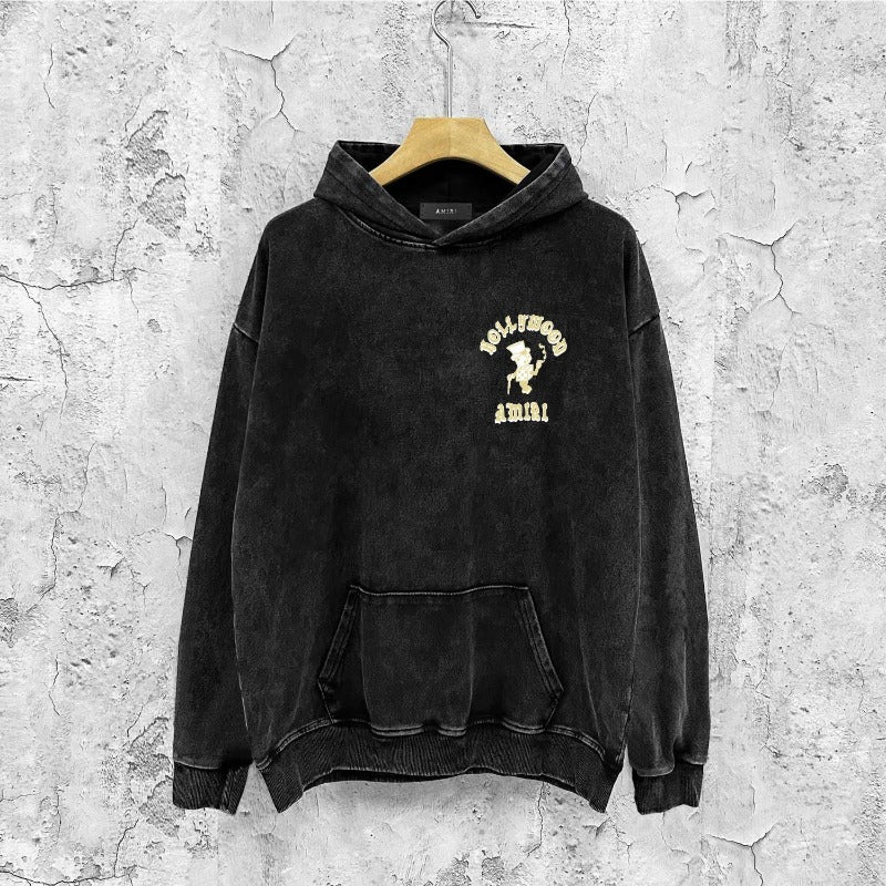 Amiri washed hoodie dice man printing distressed printing