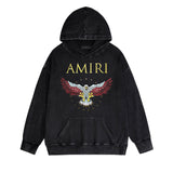 Amiri washed hoodie five-pointed star flying eagle washed distressed print