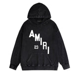 Amiri washed hoodie ladder text printing washed distressed printing