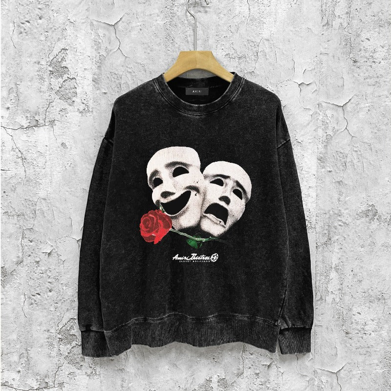 Amiri washed sweatshirt double-sided rose printing washed and distressed