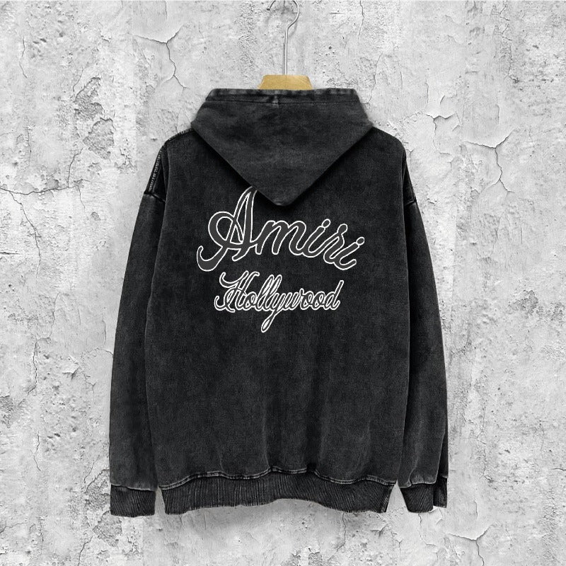 Amiri washed hoodie letter-filled printing distressed printing