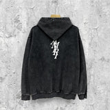 Amiri washed hoodie vertical small overlapping letter washed distressed printing