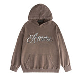 Amiri washed hoodie silver ring snake letter distressed printing