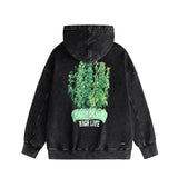 Amiri washed hoodie green leaf letter distressed printing