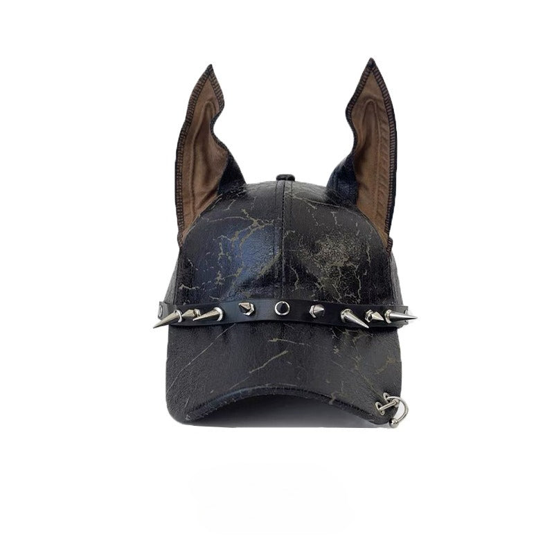 American doberman dog ear baseball cap for men and women leather punk studded peaked cap