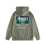 Amiri washed hoodie flower diamond nameplate distressed printing