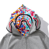 Bathing Ape Hoodie Shark Head Double Hood Camouflage Hooded Sweater Men's Autumn and Winter Cardigan Zipper Casual Couple Jacket