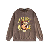 Amiri washed sweatshirt gold lion printing washed and distressed