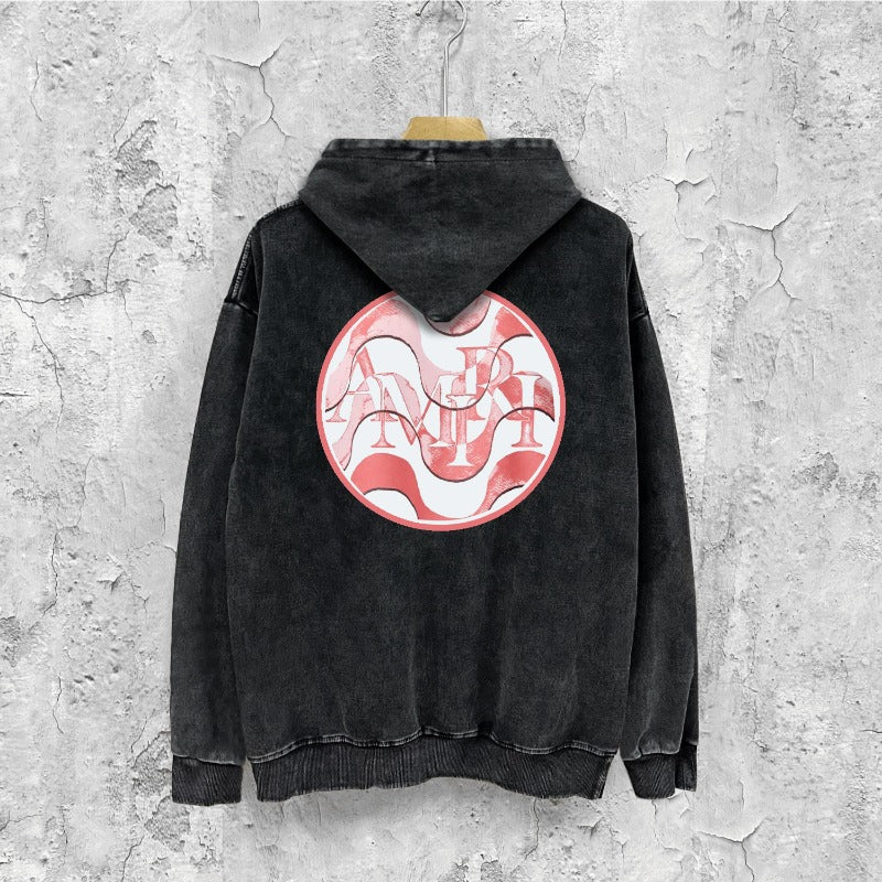 Amiri washed hoodie circle sketch printing washed and distressed