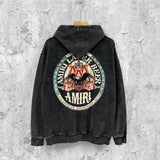 Amiri washed hoodie oil painting flying eagle distressed printing