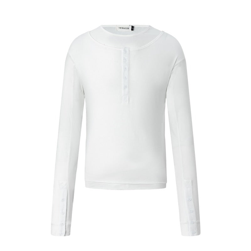 Men long sleeved shirt retro bottom shirt short silm deconstructed men's style