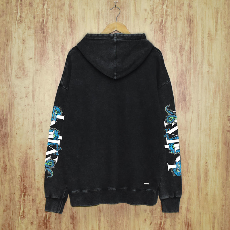 Amiri washed hoodie overlapping letter dragon washed distressed printing