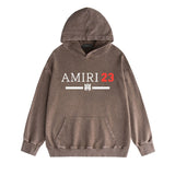 Amiri washed hoodie red font washed distressed printing