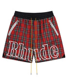 Rhude Shorts Casual Sports Mesh Checked Shorts Elastic Beach Pants