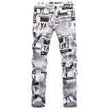 Mens Fashion Jeans Street newspaper style 5011#